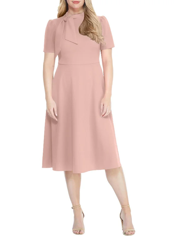 Womens Tie Neck Calf Midi Dress