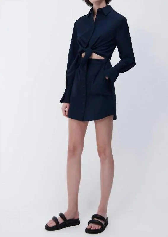 Colbi Cotton Poplin Mini Shirt Dress In Midnight