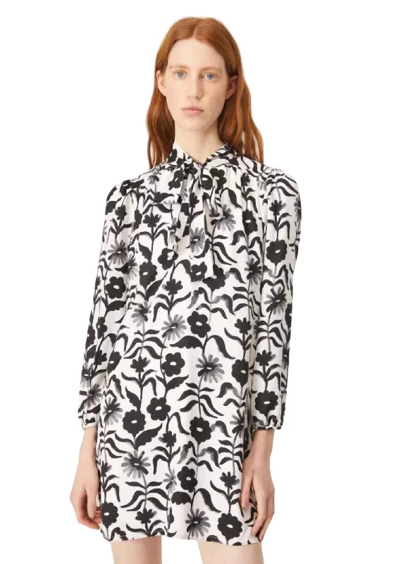 Emily Floral Print Mini Dress In Black/white