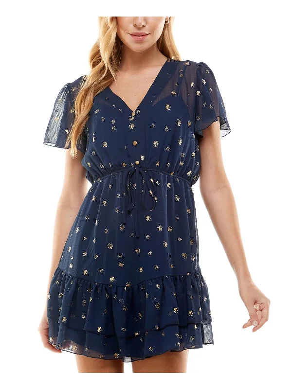 Juniors Womens Chiffon Mini Dress