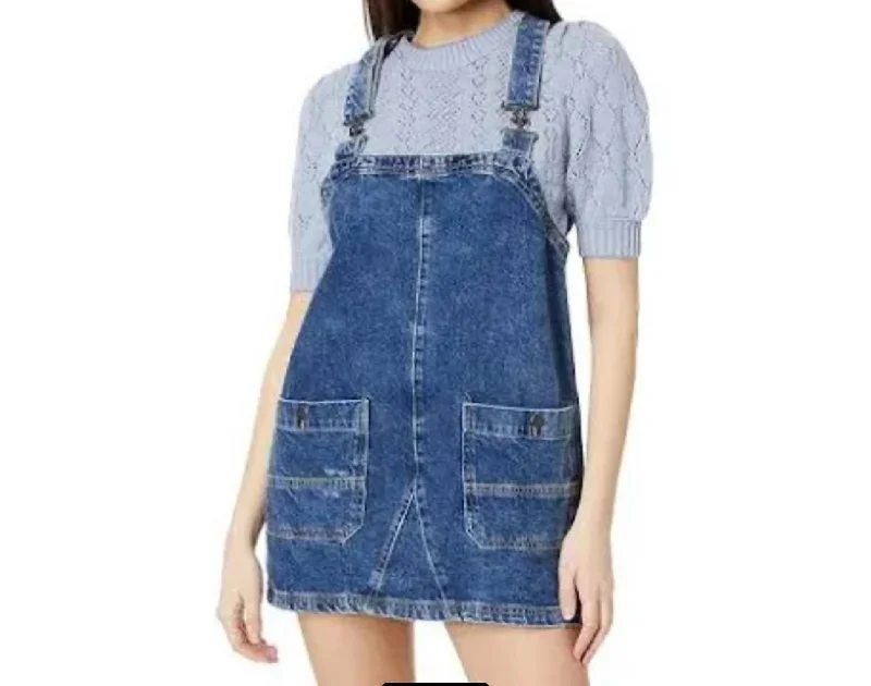 Overall Smock Mini Dress In Sapphire Wash