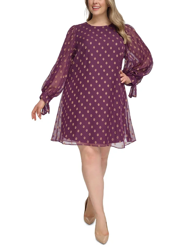 Plus Womens Mini Tie Sleeve Shift Dress