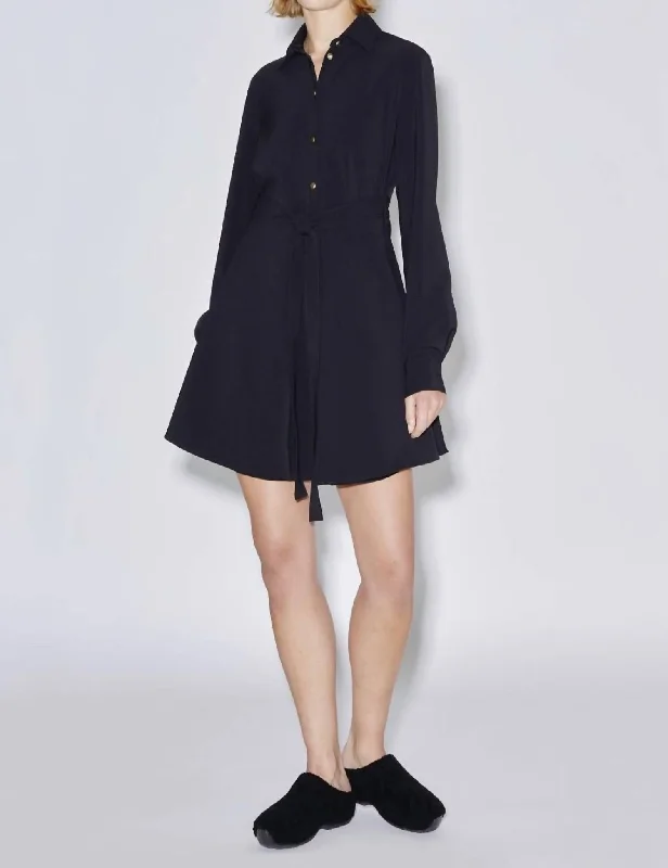 Relaxed Apron Wrap Mini Dress In Black