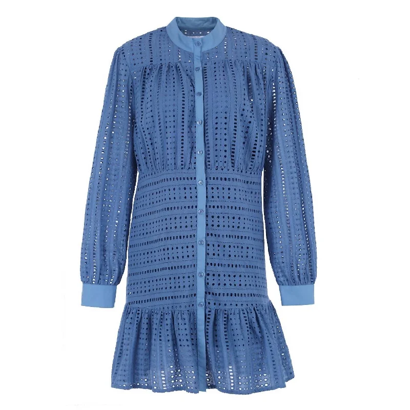 The Maria Mini Dress In Blue Eyelet