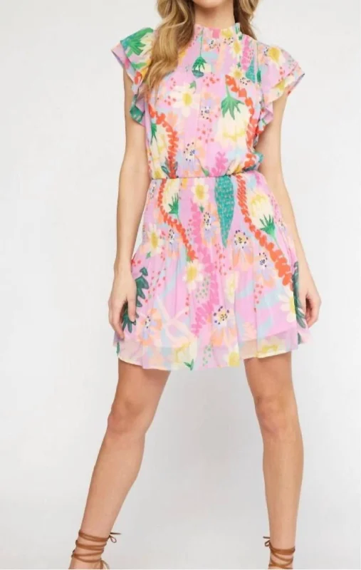 The Tropicana Print Mini Dress In Pink Floral