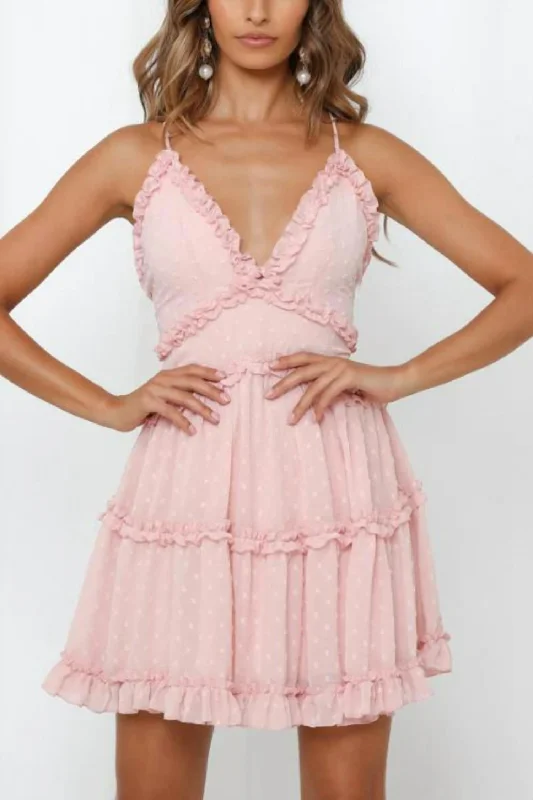 Tiered Mini Dress In Blush Pink