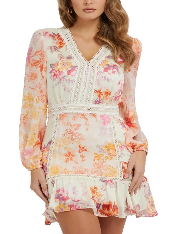 Womens Floral Print Polyester Mini Dress