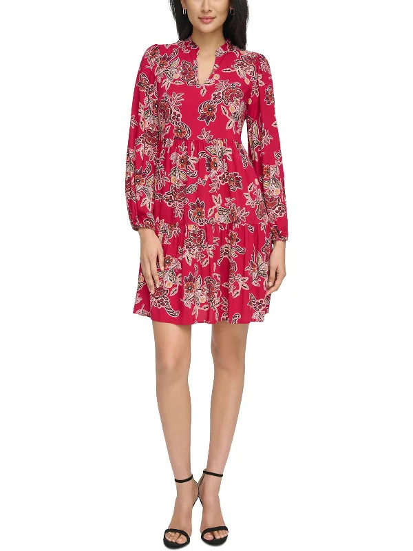 Womens Floral Print Rayon Mini Dress