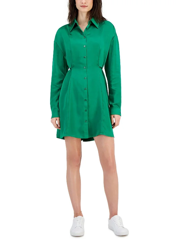 Womens Satin Mini Shirtdress