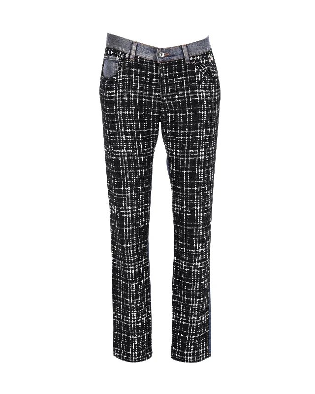 Dolce & Gabbana Check Tweed Insert Denim Pants in Multicolor Cotton