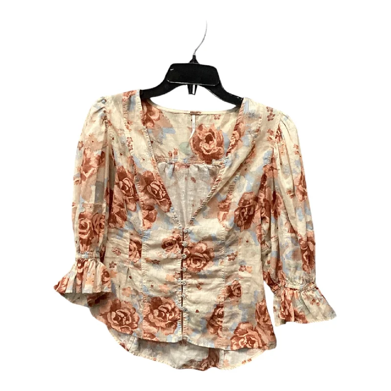 Top 3/4 Sleeve By Free People In Floral Print, Size: M