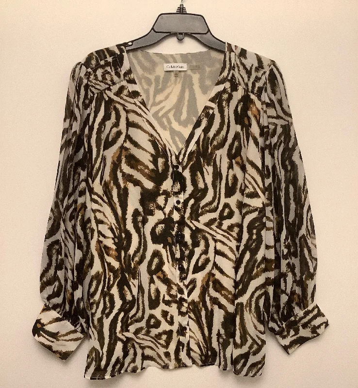 Top Long Sleeve By Calvin Klein In Brown, Size: 2x