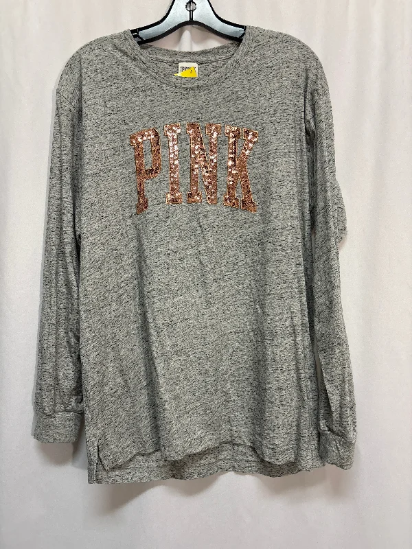 Top Long Sleeve By Pink In Grey, Size: L