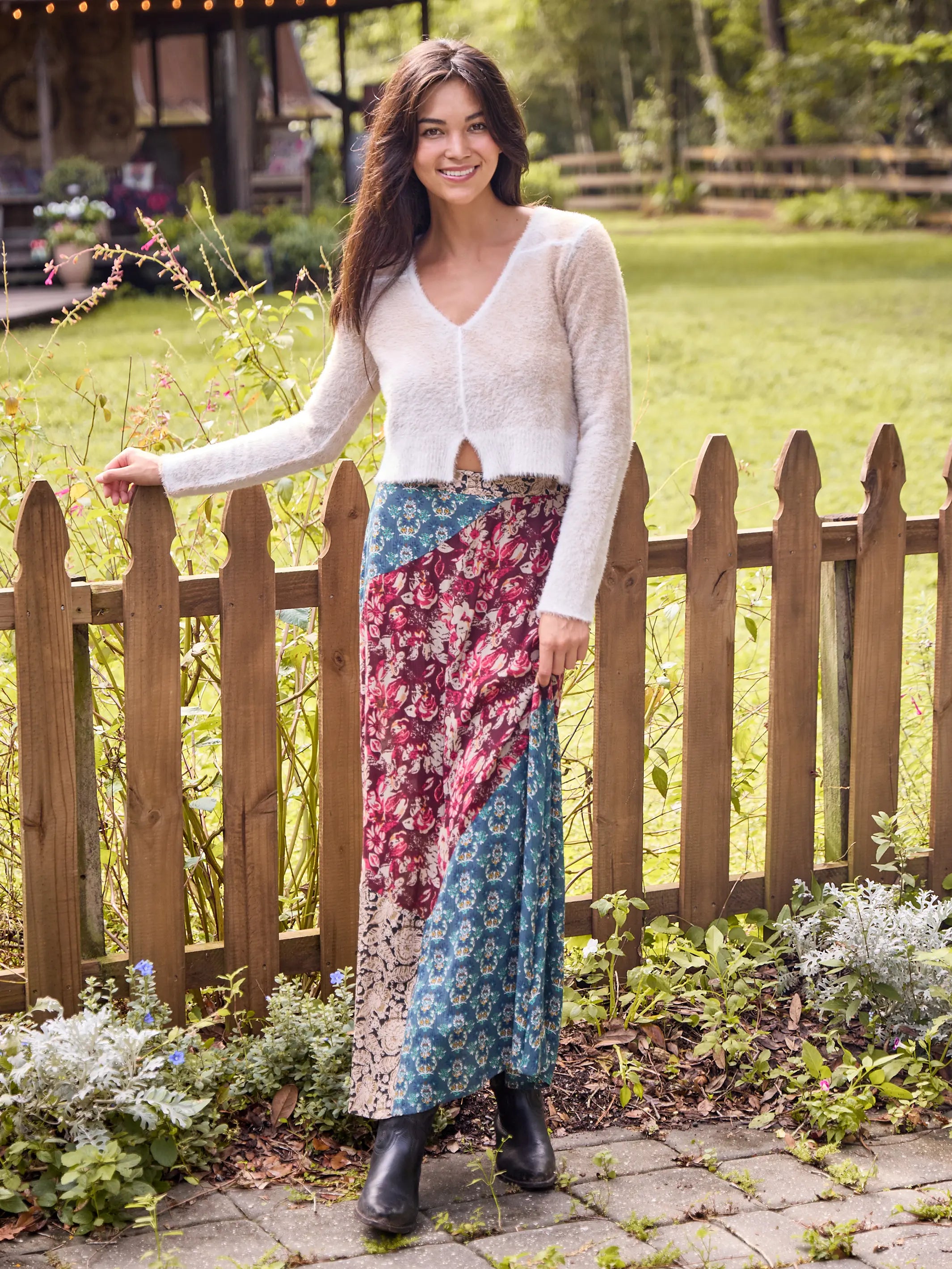 Come Together Maxi Skirt - Plum Turquoise Mixed Floral