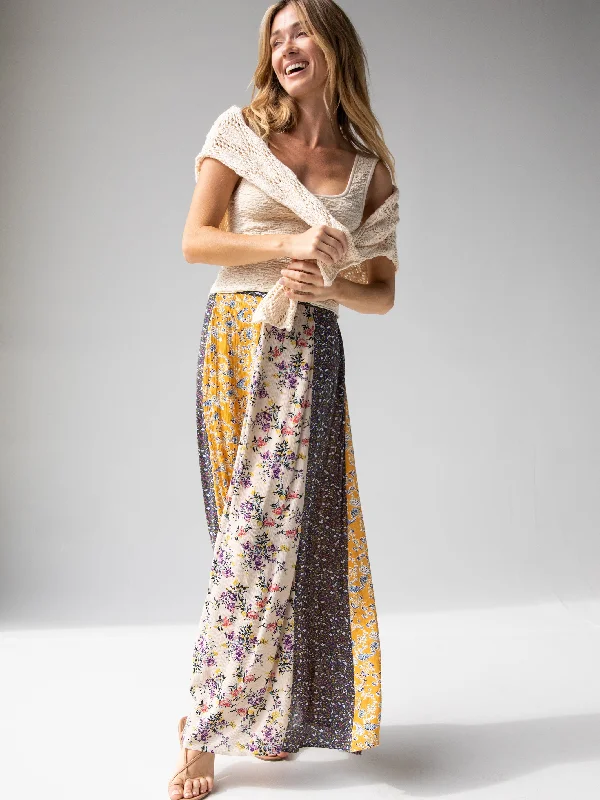 Valentina Maxi Skirt - Yellow Cream Floral Mix