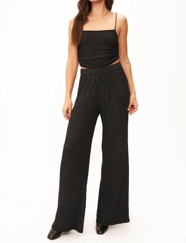 Catch Flights Wide Leg Rib Pant In Black