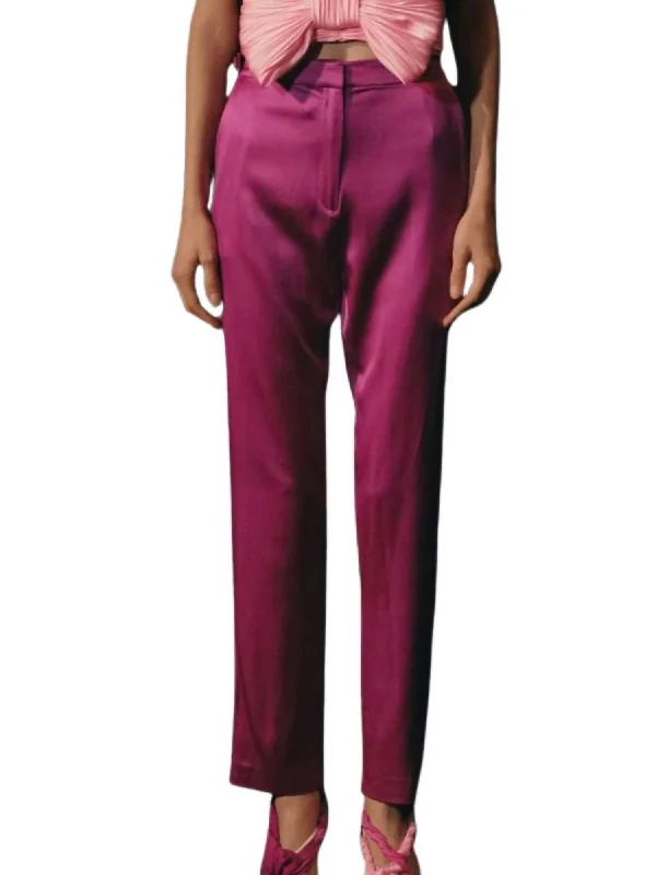 Classic Slim Leg Silk Trouser In Violet