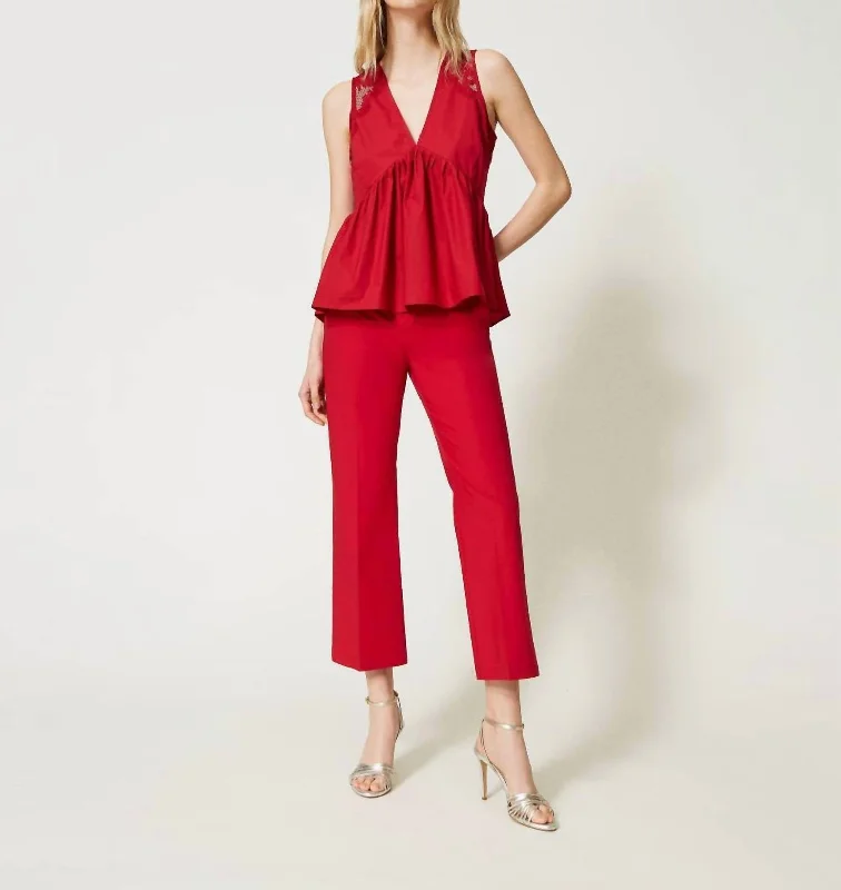 Cropped Poplin Pant In Rosso