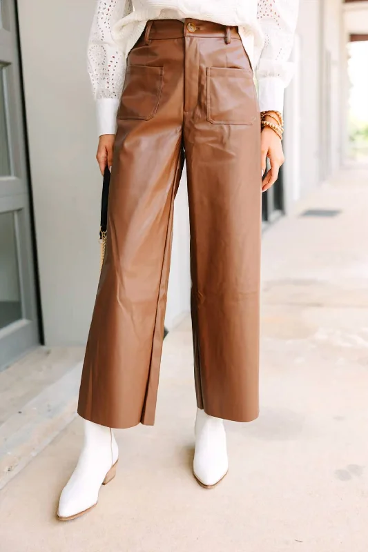 Faux Leather Wide Leg Pants In Brown