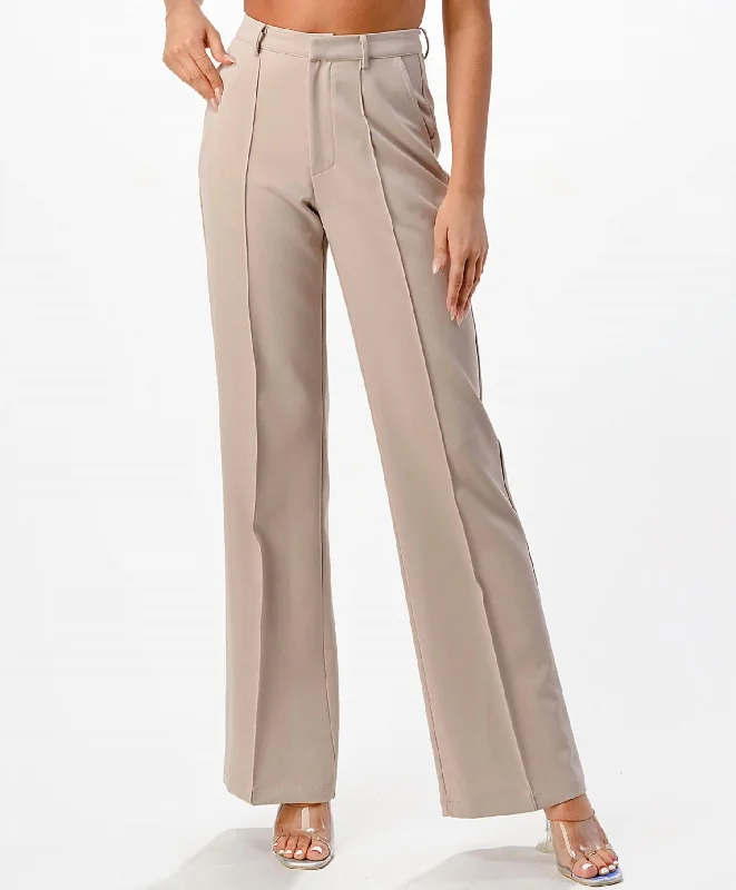 Front Seam Wide Leg Pants In Sand Beige