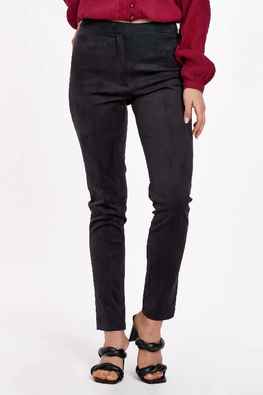 Lenon High Rise Slim Straight Pants In Black Suede