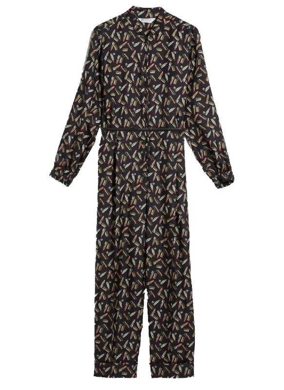 Mara Lipstick Print Jumpsuit In Black