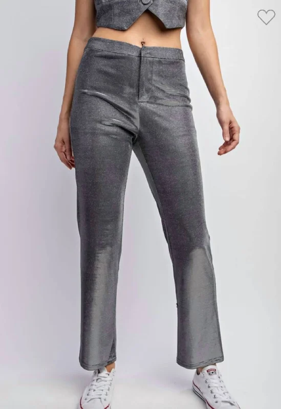 Metallic Knit Pants In Silver