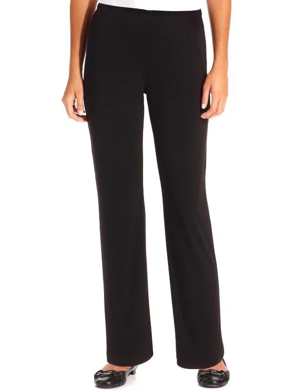 Petites Womens Matte Jersey Office Wear Wide Leg Pants