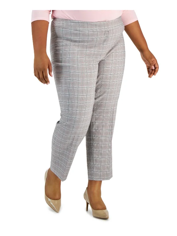 Plus Womens Plaid Flat Front Trouser Pants