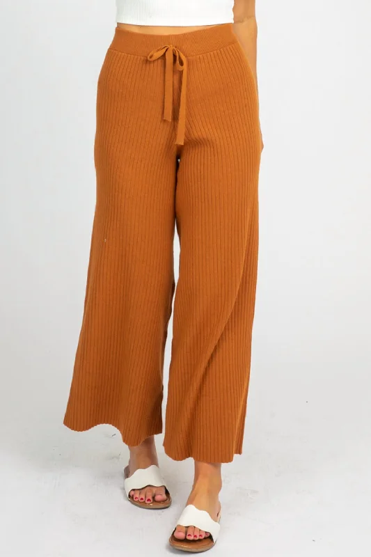 Rib Knit Flare Pants In Caramel