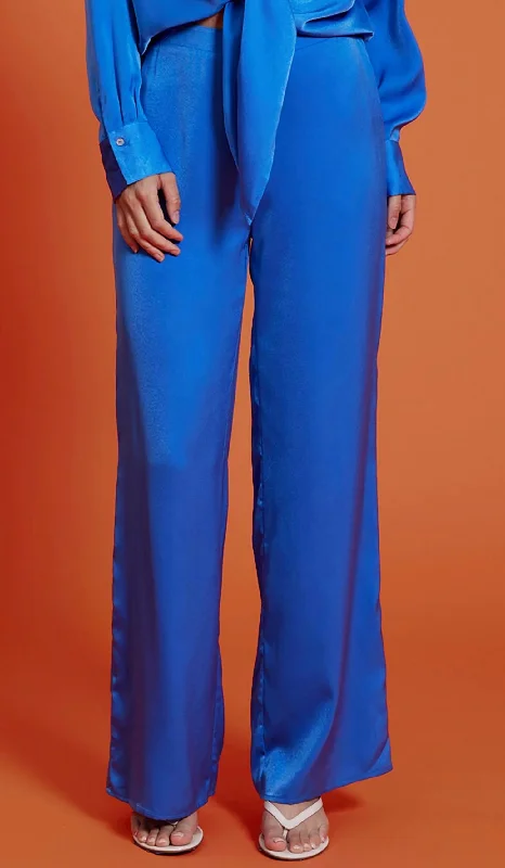 Rue Satin Pant In Blue