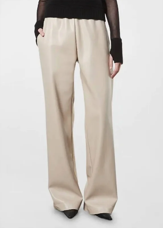 Soft Faux Leather Straight Leg Pant In Khaki