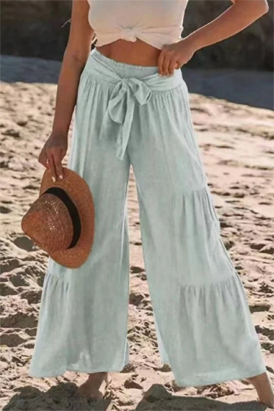 Tiered Wide Leg Pants In Sky Blue