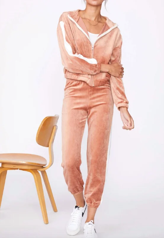 Velour High Waist Vintage Sweatpant In Dry Rose/natural