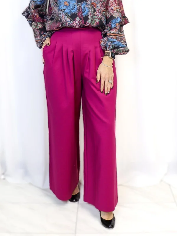 Wide Leg Corset Pants In Magenta