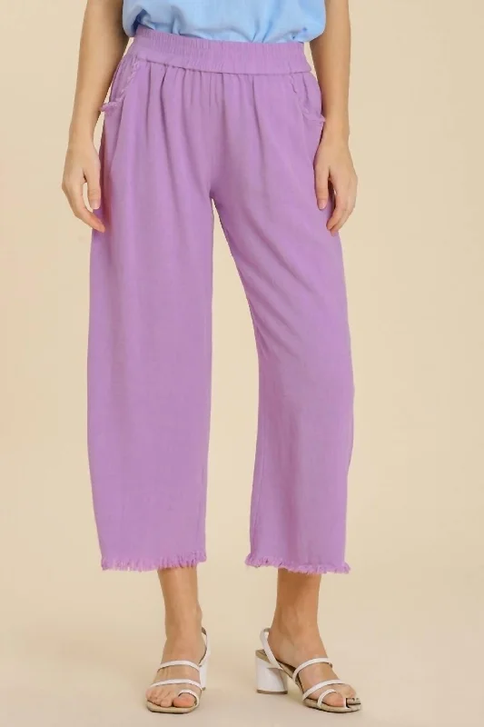 Wide Leg Linen Pant With Fringe - Plus In Lavender