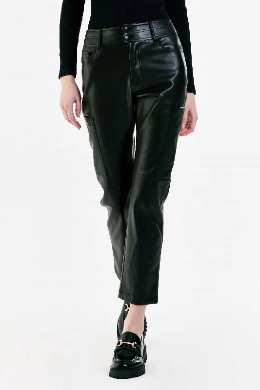 Women's Brooklyn Slim Straight Crop Leather Pants In Black