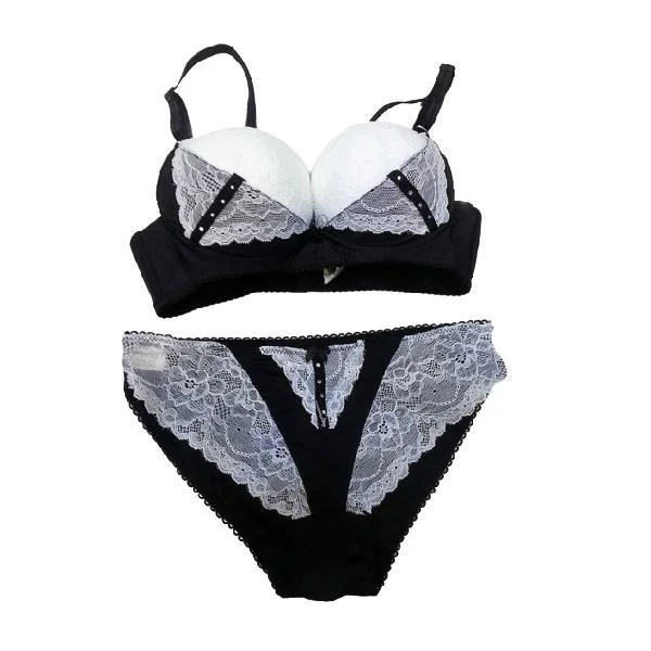 Push Up Bra Panty Set Beautiful Lace Foam Pushup Bra Wire Free Double Padded Bra