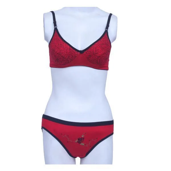 Best Cotton Bra Panty Set Cute Girl Classy Bra Panty Set Red Color Bra Panty sets for Bridal