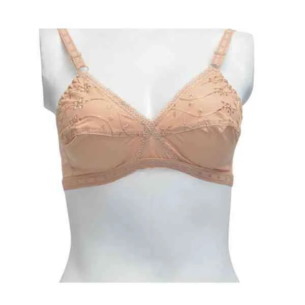 Plus Size Cotton Bra Ladies Non Padded Bra Feel Free Xover Embroidered Wire Free Bra