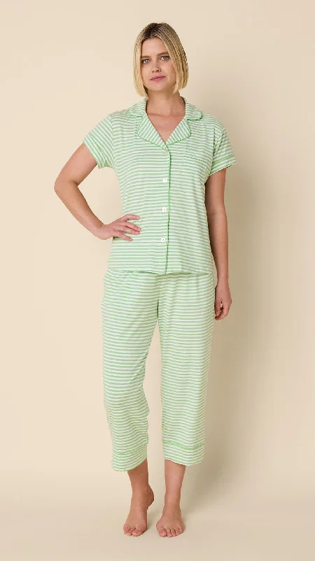 Essential Stripe Pima Knit Capri Set - Pistachio