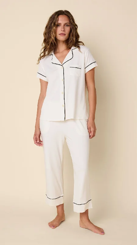 Classic Pima Knit Capri - Ivory/Navy