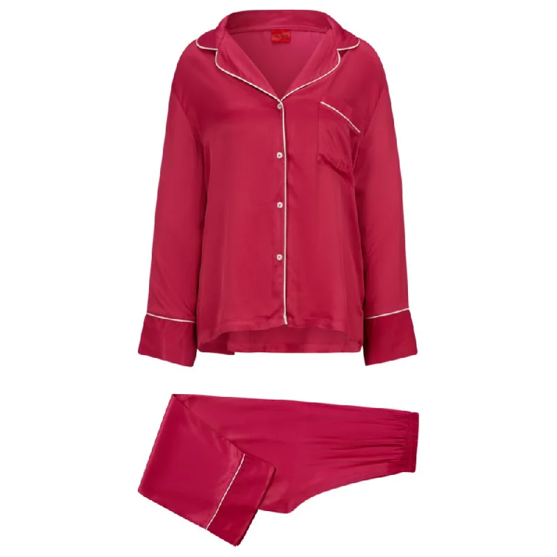 Relaxed-fit satin pajamas with contrast piping