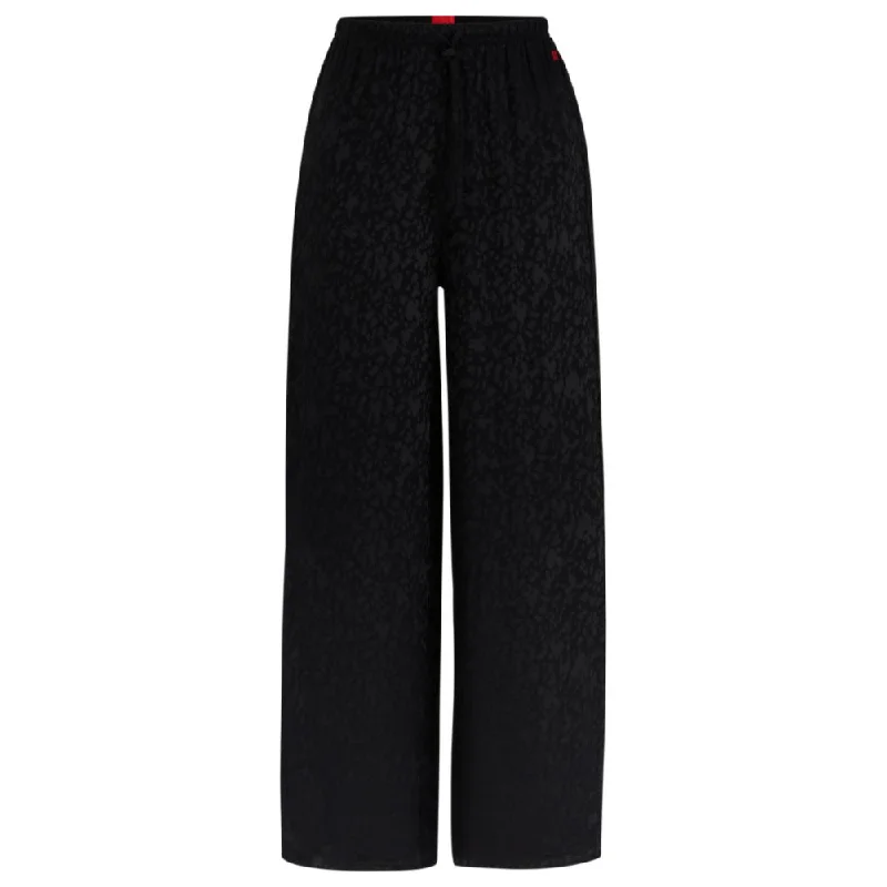 Signature-jacquard pajama bottoms with side slits